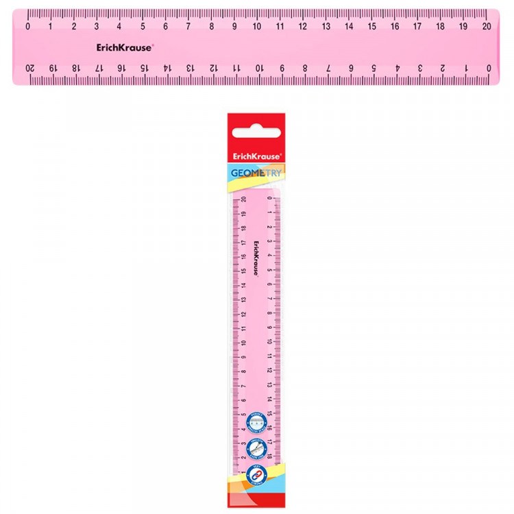 Линейка 20см пластиковая ЕК Pastel, розовая арт.49543 (Ст.1/20)