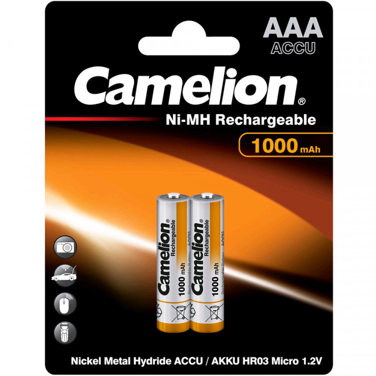 Батарейки аккумуляторные Camelion ААА (HR3), мизинчиковые 1000/1100mAh блистер 2шт (цена за упаковку)