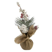 Композиция новогодняя настольная в мешке "Заснеженная веточка"  25*14см арт.82207