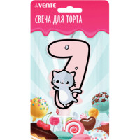Свеча ЦИФРА  Котик "7" розовая арт.9060128