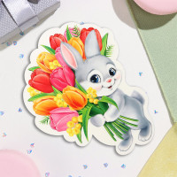 Украшение на скотче "Зайчик с букетом" 35*45см арт.Р34313