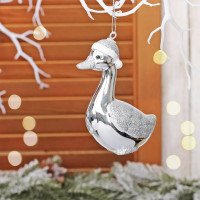 Фигурка на ёлку пластик 10см "Гусь" цв.серебро арт.201-4689