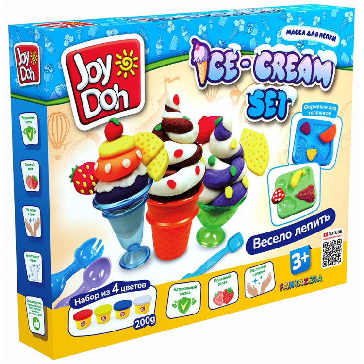 Набор для творчества из теста (Joy Doh) Мороженое 4 цвета по 50 грамм 10 аксессуаров арт.ICEC-200 pot