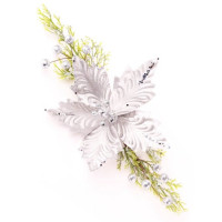 Украшение декор. на клипсе "Цветок. Пуансеттия" 37см цв.серебро арт.86982