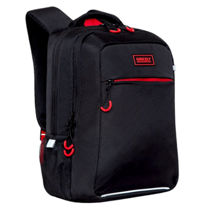 Рюкзак для мальчиков (GRIZZLY) арт RB-156-1/4 черный - красный 26х39х19 см