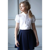 Джемпер для девочки трикотажный (Mattiel) короткий рукав цвет белый арт.D081/1-111 размерный ряд 32/128-44/164