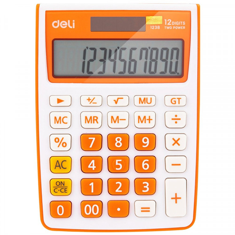 Калькулятор настольный 12 разрядный одинарное питание  Deli  104.5*27.4*145.1мм (E1238/OR) оранжевый