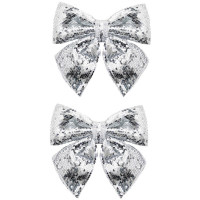 Украшение декоративное "Бант" 02шт/наб. 14см цв.серебро с пайетками арт.93270