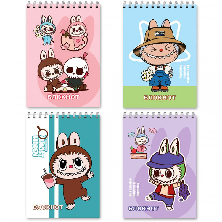 Блокнот А7 мягкая обложка на гребне 40 листов (Mazari) Зубастик ассорти арт.M-17336