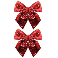 Украшение декоративное "Бант" 02шт/наб. 14см рубин с пайетками арт.90828