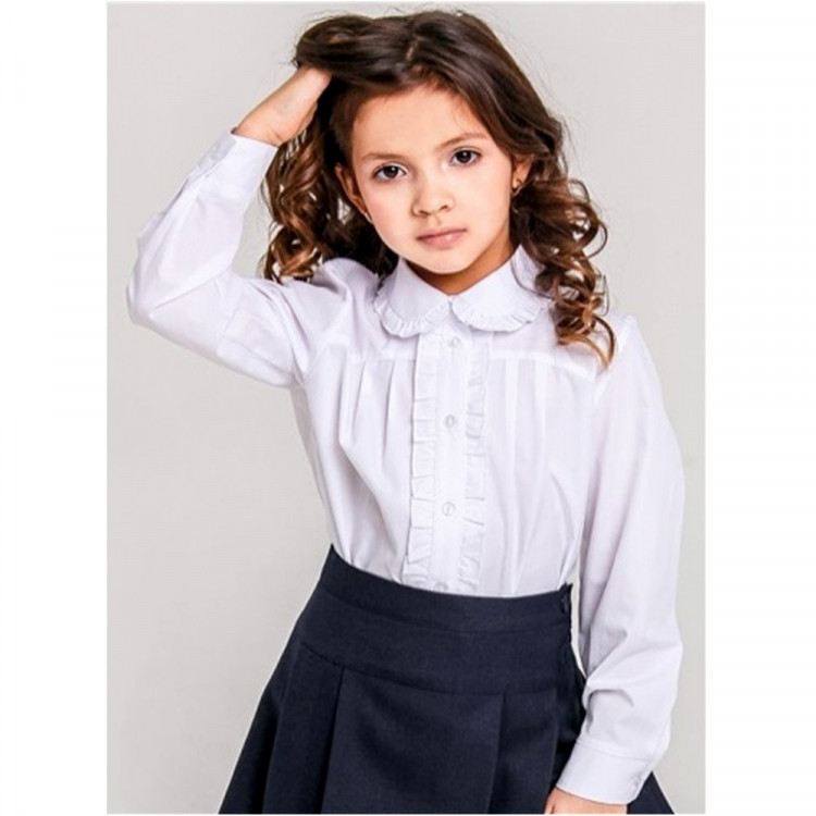 Блузка для девочки (Топтышка) длинный рукав цвет белый арт.072 размерный ряд 32/128-40/150