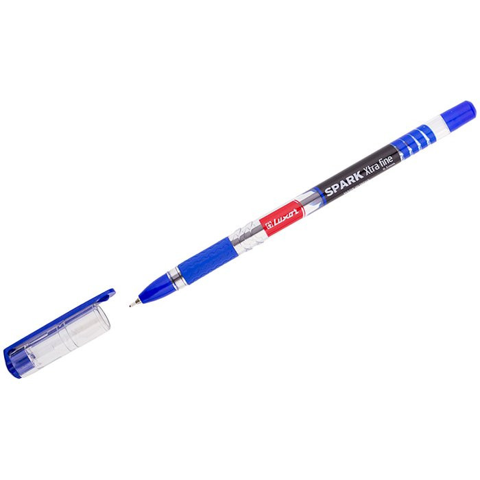 Ручка шариковая прозрачный корпус резиновый упор Luxor Spark синяя/масло/игла 0,7мм арт.1597 (Ст.50)