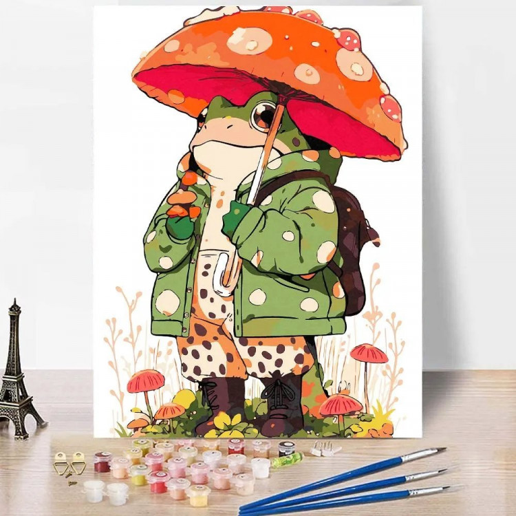 Картина по номерам 30x40см (RedPanda) Лягушка с мухоморным зонтиком  арт.p55749