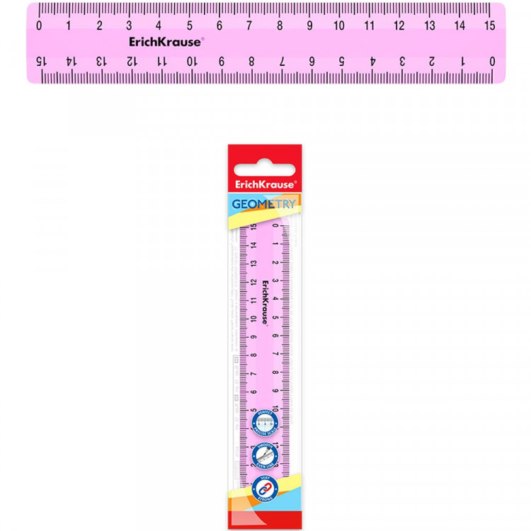 Линейка 15см пластиковая ErichKrause Pastel розовая арт.49535 (Ст.20)