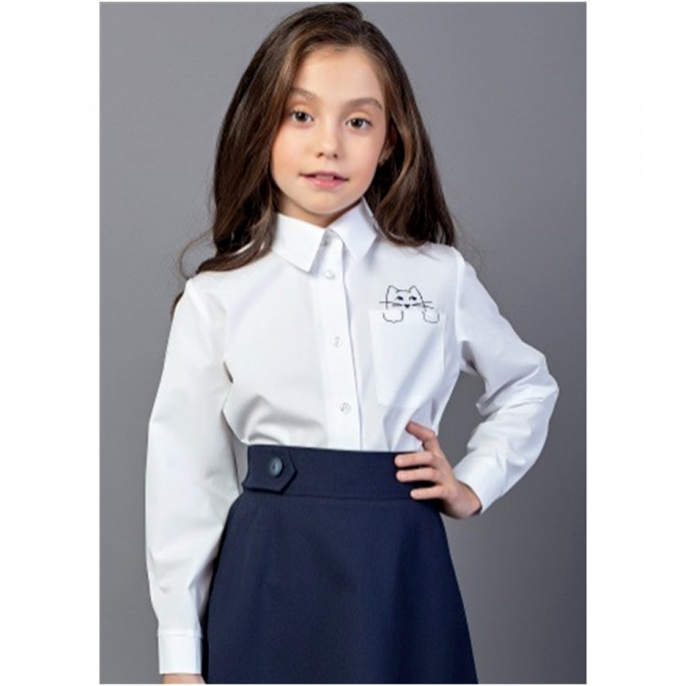 Блузка для девочки (Топтышка) длинный рукав цвет белый арт.5141 размерный ряд 34/134-42/158