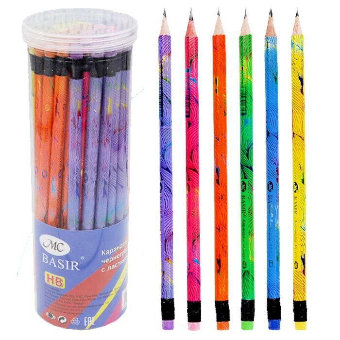 Карандаш чернографитный МС с ластиком НВ Разводы арт.МС-4951 (Ст.288)