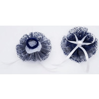 Бант для волос белый/синий 7см арт. OL60-12 бусинка