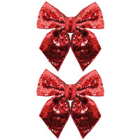 Украшение декоративное "Бант" 02шт/наб. 14см  цв.красный с пайетками арт.93271