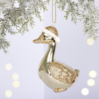Фигурка на ёлку пластик 10см "Гусь" цв.шампань арт.201-4688