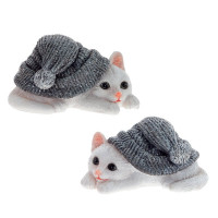 Статуэтка декоративная "Котёнок белый в серой шапочке" 06см арт.806531