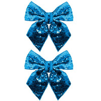 Украшение декоративное "Бант" 02шт/наб. 14см лазурь с пайетками арт.90826