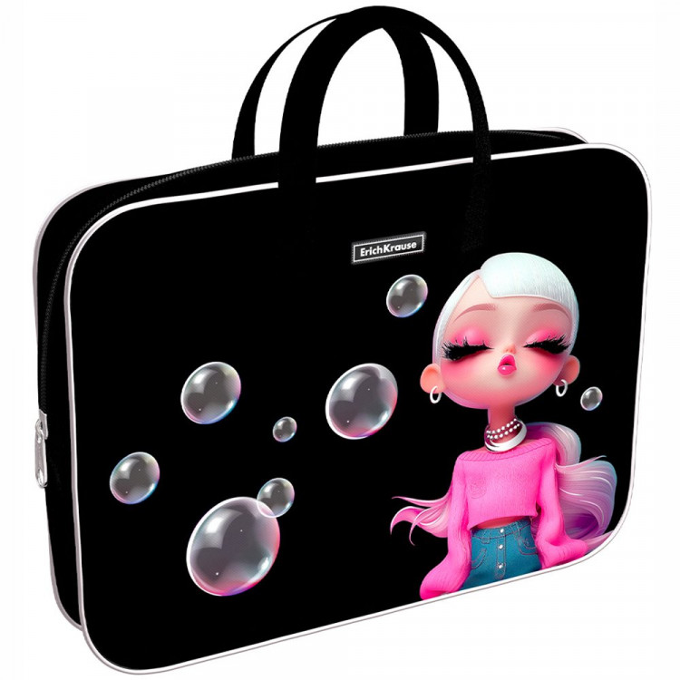 Папка А4 текстиль на молнии ручка-тесьма (ErichKrause) Bubble Girl арт.64981