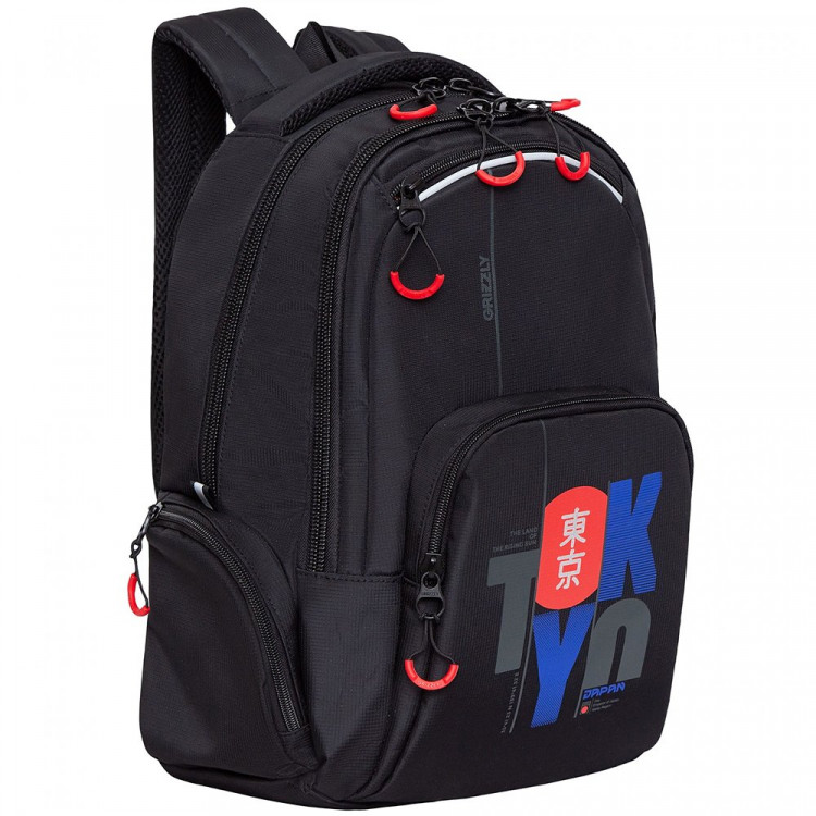 Рюкзак для мальчиков (Grizzly) арт RU-333-3/1 черный - красный 32х42х22 см