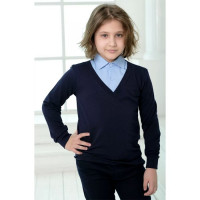 Джемпер-обманка для мальчика (UNIKKIDS) арт.UK-1010 размерный ряд 30/122-46/170 цвет темно-синий с голубым воротом
