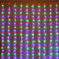 Гирлянда электрическая уличная занавес Дождь 3*2м 480LED "Водопад" цвет мульти (светлый провод) 6режимов арт.725-580