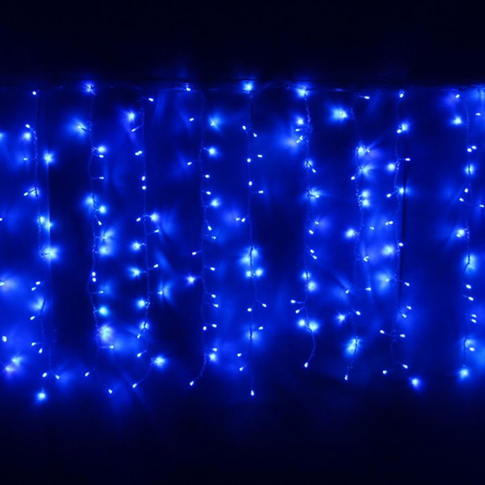 Гирлянда электрическая уличная занавес Дождь 2*1,5м 320LED цвет синий (светлый провод) 8режимов арт.183-227