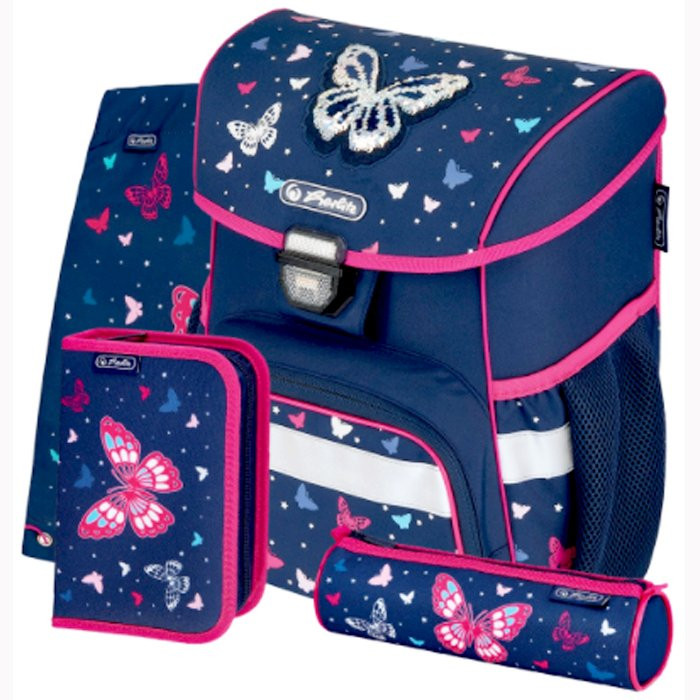 Ранец для девочек школьный (HERLITZ) LOOP PLUS Butterfly + мешок для сменной обуви + 2 пенала 37х31х24 см арт 50025701