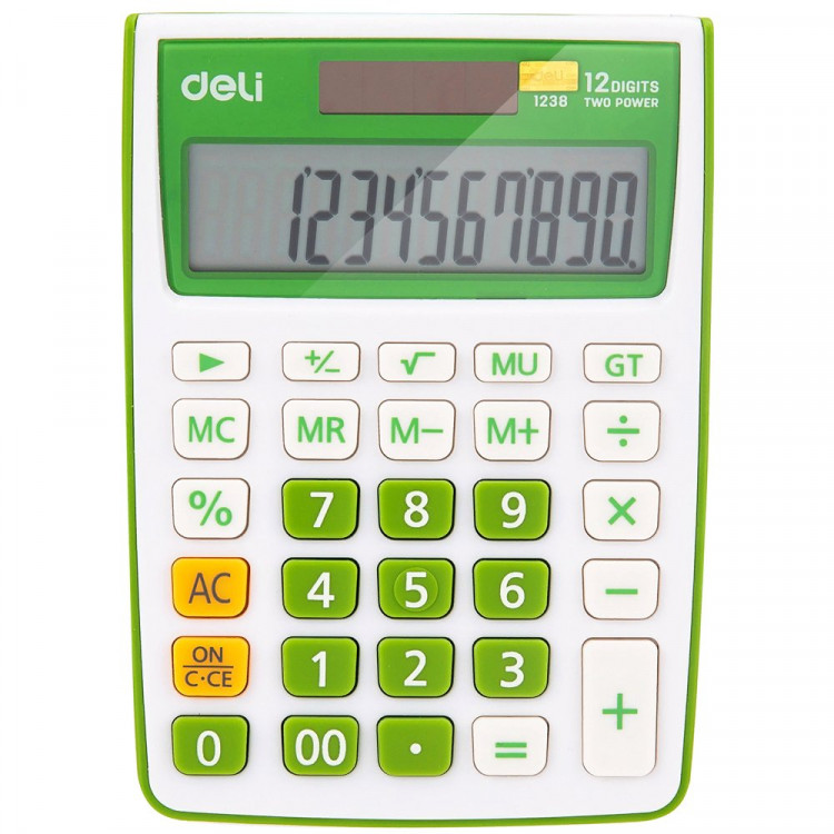 Калькулятор настольный 12 разрядный  Deli 104.5*27.4*145.1мм (E1238/GRN) зеленый, одинарное питание