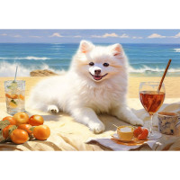 Алмазная мозаика 30х40см (РК) Пёсик на пляже подрамник полное заполнение арт.НД-0374