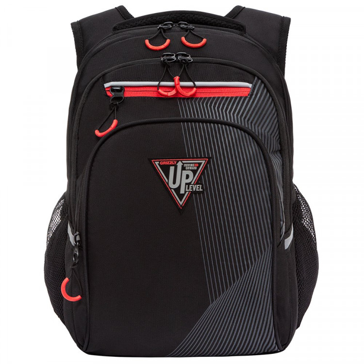 Рюкзак для мальчика школьный (Grizzly) арт.RB-250-2/1 черный - красный 26х38х20см