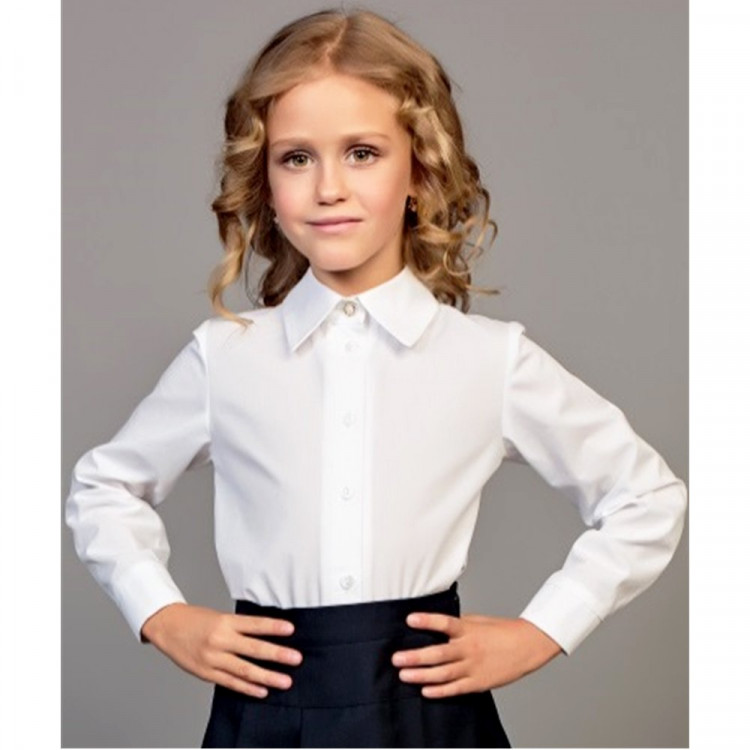 Блузка для девочки (Топтышка) длинный рукав цвет белый арт.5066 размерный ряд 34/134-42/158