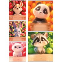 Тетрадь 12 листов косая линия (Prof-Press) Забавные животные цветная мелованная обложка ассорти арт.12-4464