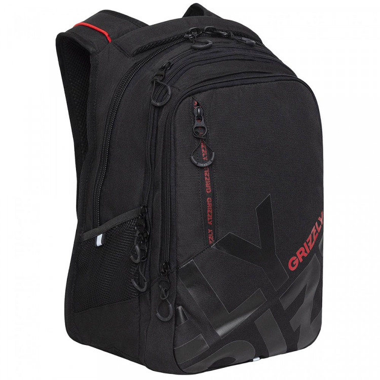 Рюкзак для мальчиков (Grizzly) арт RU-338-2/2 черный-красный 31х42х22 см