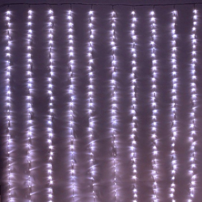 Гирлянда электрическая уличная занавес Дождь 3*2м 480LED "Водопад" цвет белый (светлый провод) 6режимов арт.725-582