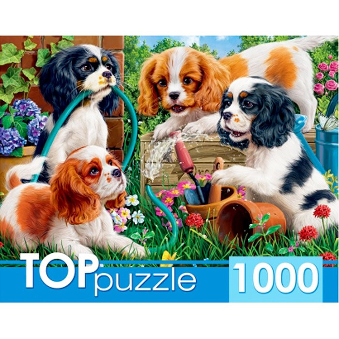 Пазл 1000 элементов TOPpuzzle Озорные щенки спаниелей (РК) арт ХТП1000-2159
