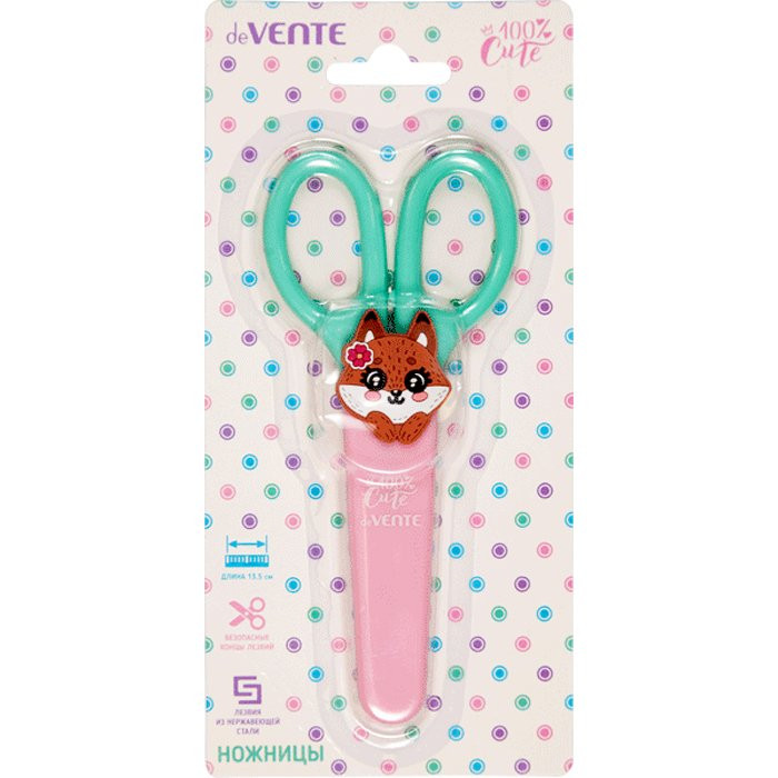 Ножницы детские 135мм пластиковые ручки (deVENTE) 100% Cute Fox арт 8010011