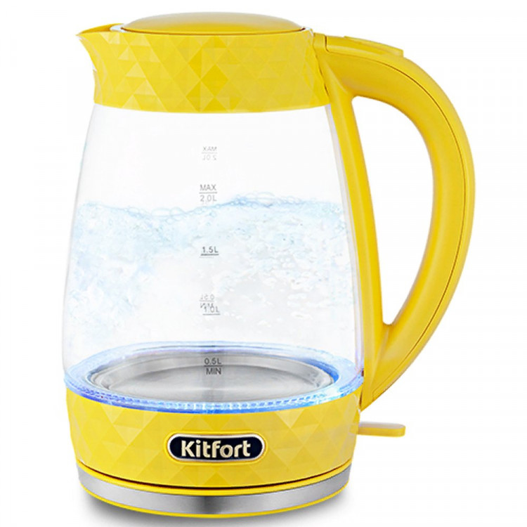Чайник стекло 2л Kitfort, 1850-2200Вт, желтый, Кт-6123-5
