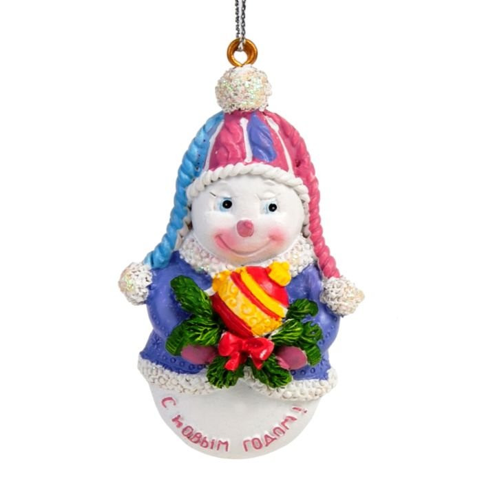 Украшение декоративное "Снеговик с игрушкой" 7,5см арт.77789