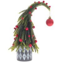 Елка настольная 29см (Хвоя литая, с красными шариками в кашпо) арт.806207