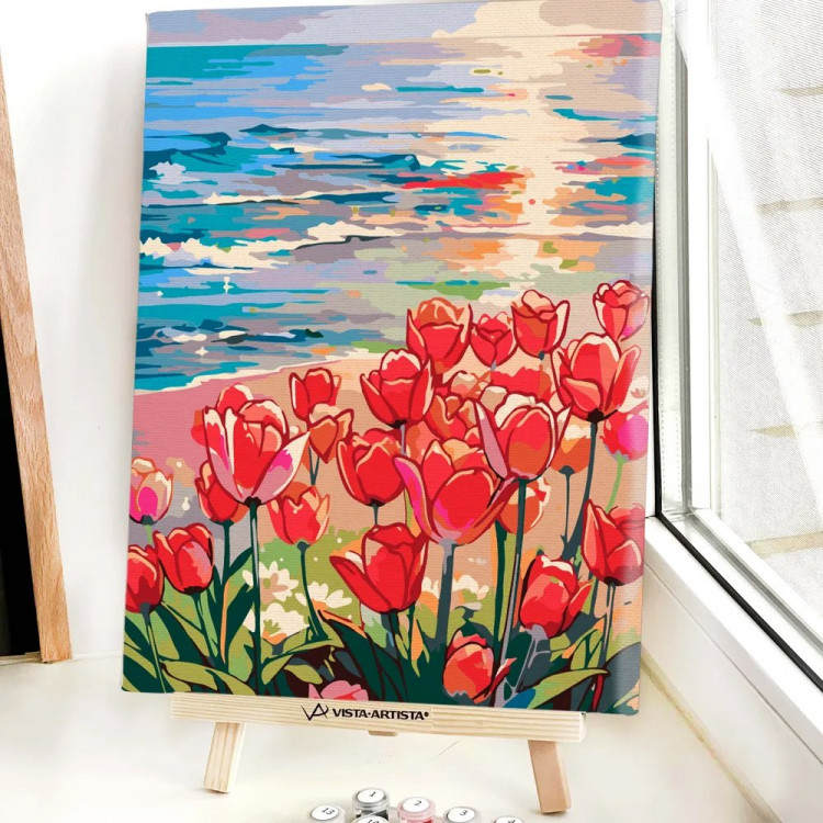 Картина по номерам 30x40см (RedPanda) Тюльпаны на берегу моря  арт.p55949