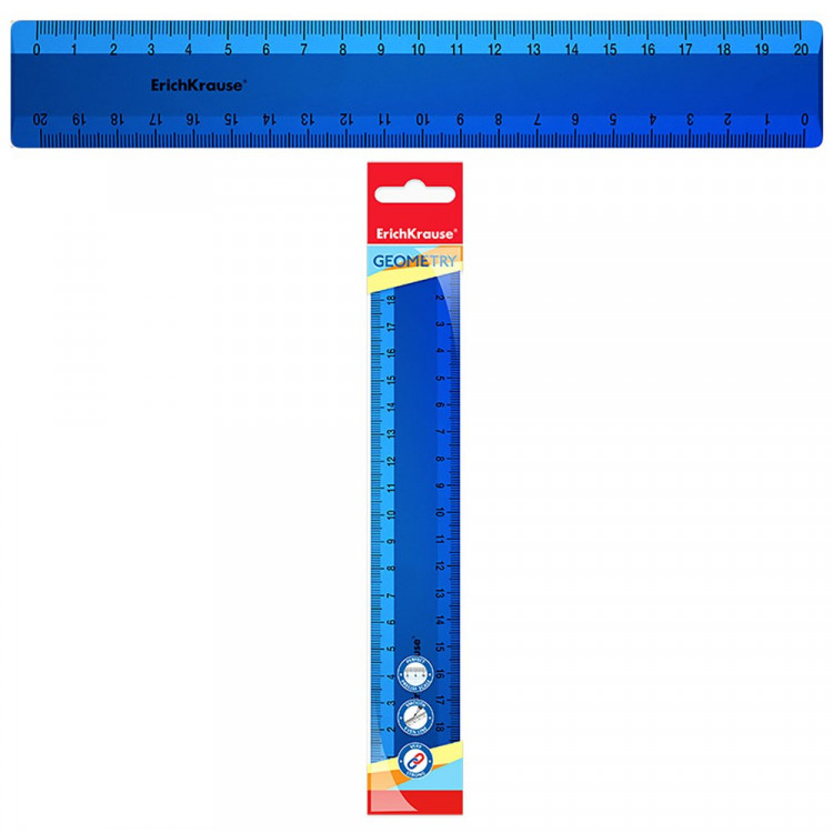 Линейка 20см пластиковая ЕК Ice Metallic, синяя арт.53864 (Ст.1/20)