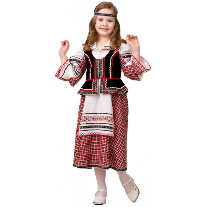 Костюм для девочки Национальный костюм (блузка,юбка с фартуком,жилет,повязка) р.34/134 ткань арт.5600-134