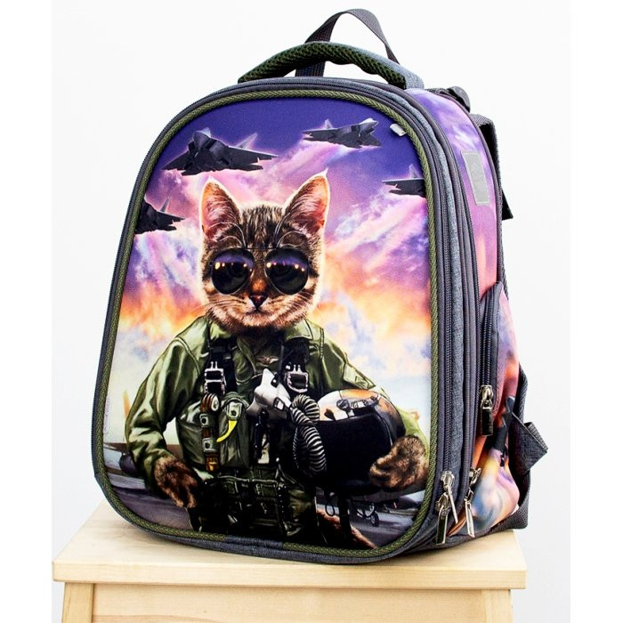 Ранец для мальчика школьный (LeronBags) Каспер  Кот милитари 37х31х18см арт 0121-311/065