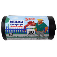 Пакеты для мусора 30л 20штук 25мкм в рулоне черные Зубр