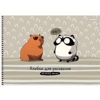 Альбом для рисования 40 листов спираль (Prof-Press) Капибара и енот матовая ламинация выборочный лак арт.А40-8351