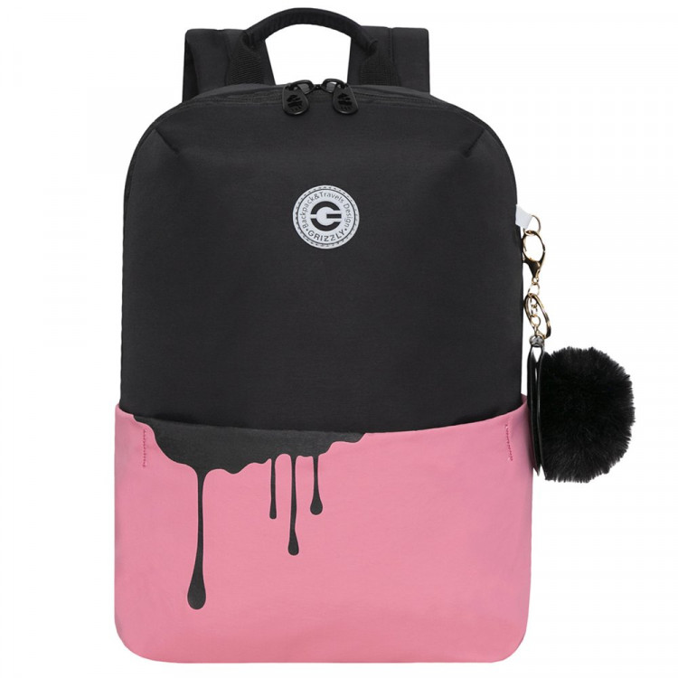 Рюкзак для девочек (Grizzly) арт.RXL-320-2/3 черный - розовый + брелок 24х34х12 см